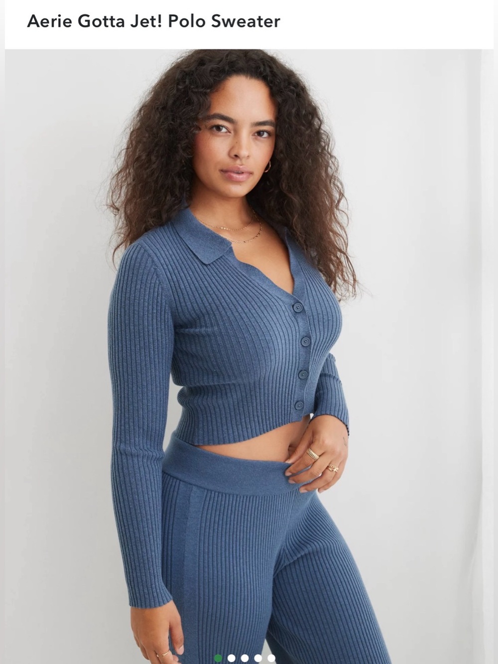 Aerie Gotta Jet! Polo Sweater in Blue Ribbed , size Small